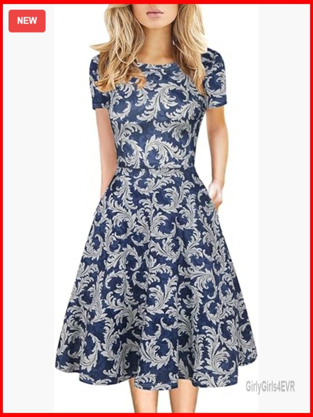 Vintage A-Line Swing Dress with Pockets Knee Length Floral Print